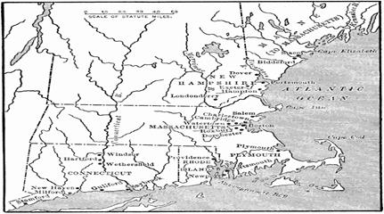 Map of New England Colonies in the 1600s